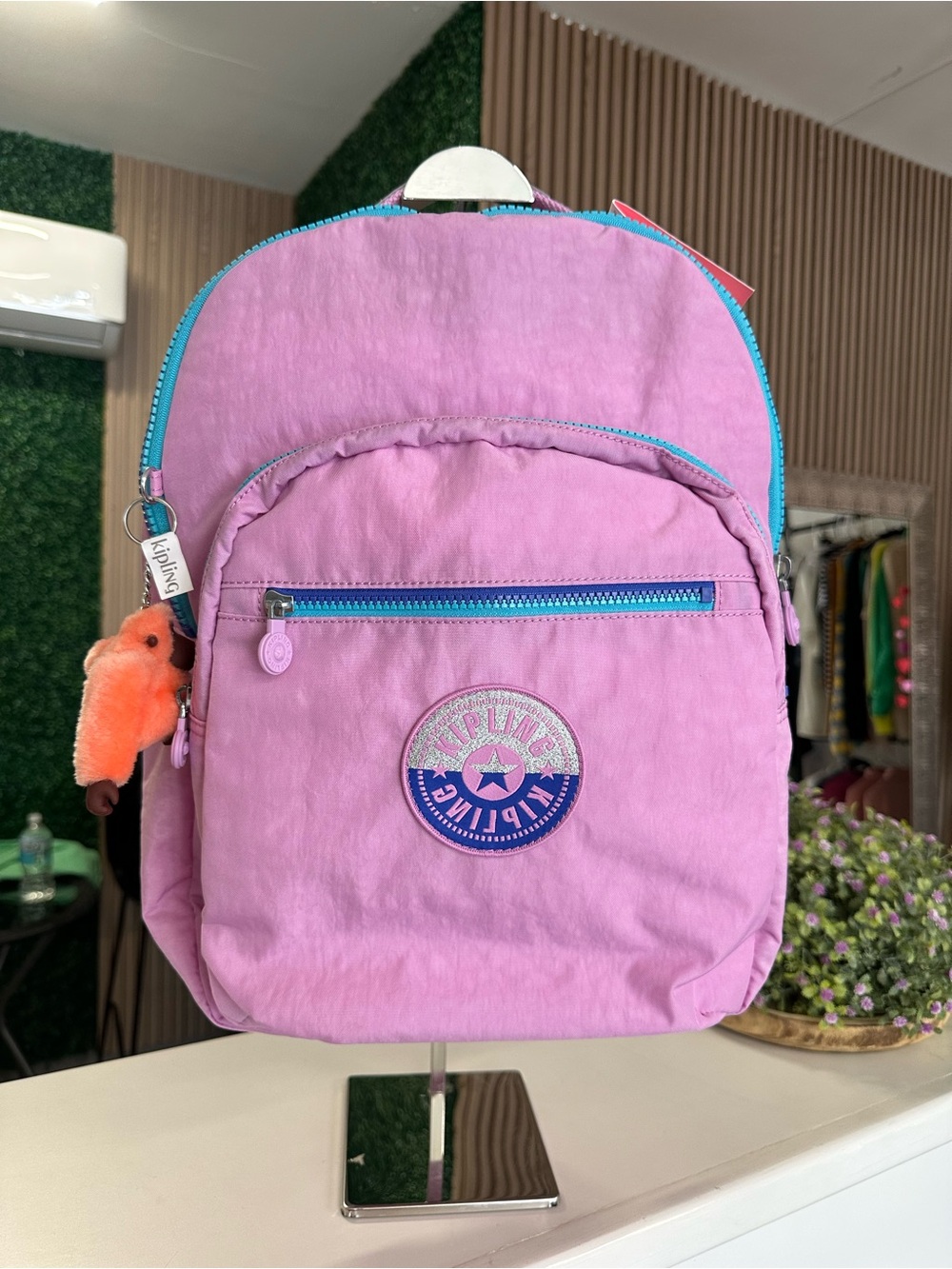 Kipling Pink Kids Backpack with Blue Zippers